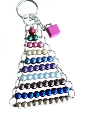 Coloured Bead Stair Keychain with Pink Tower Charm